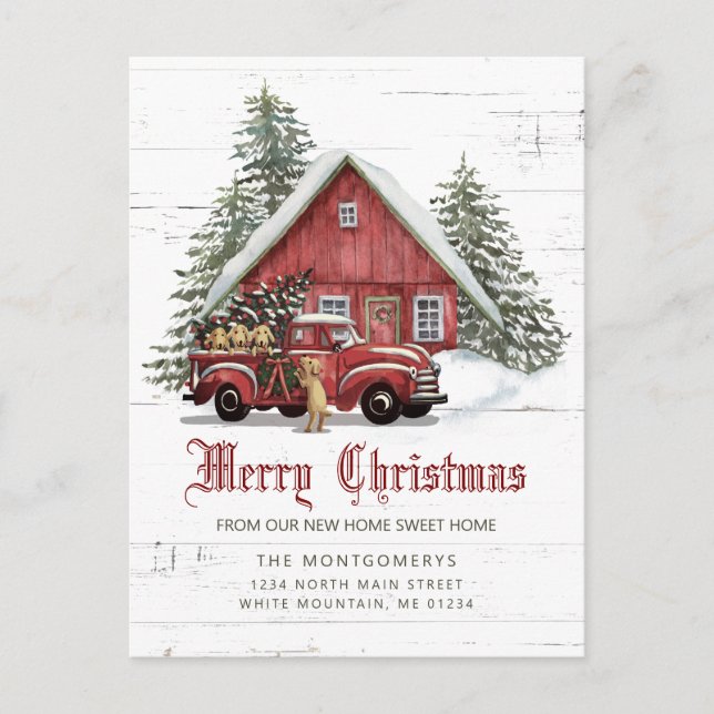 Carte Postale Faire-part Russe Rouge Ferme Snowman Noël Moving Anno (Devant)