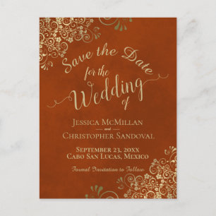Carte Postale Faire-part Rust & Gold Chic Calligraphie Mariage Enregistrer