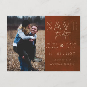 Carte Postale Faire-part Rust Stylish Photo manuscrite Enregistrer la date