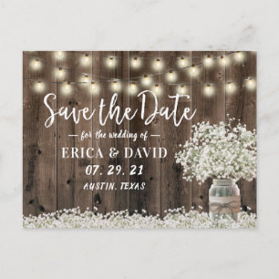 Carte Postale Faire-part Rustic Baby's Breath Barn Wood Save the Date