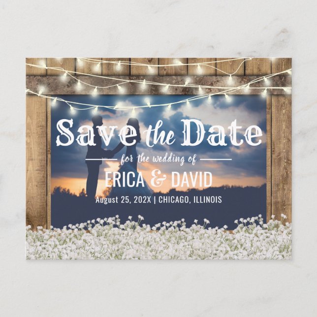 Carte Postale Faire-part Rustic Baby's Breath Photo Save the Date (Devant)