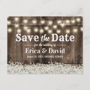 Carte Postale Faire-part Rustic Baby's Breath String Lights Enregistrer la