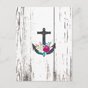 Carte Postale Faire-part Rustic Beach Ancre & Bold Floral Enregistrer la da