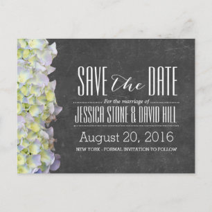 Carte Postale Faire-part Rustic Chalkboard Hydrangea Wedding Enregistrer la