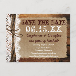 Carte Postale Faire-part Rustic Country Grange Wood Enregistrer la date Car
