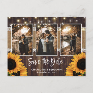 Carte Postale Faire-part Rustic Country Wood Sunflower Photo Enregistrer la