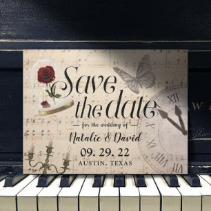 Carte Postale Faire-part Rustic Fairytale Mariage Music Notes Enregistrer l