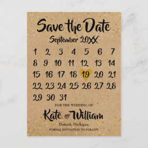 Carte Postale Faire-part Rustic Kraft Calendrier Boho Enregistrer la photo 