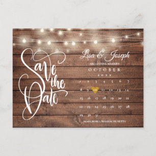 Carte Postale Faire-part Rustic Lights Calendar QR Code Photo Enregistrer l