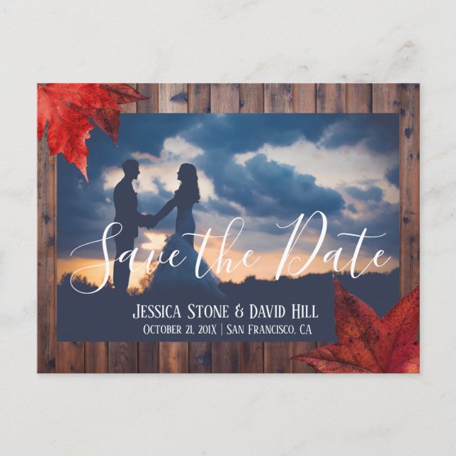 Carte Postale Faire-part Rustic Maple Feuille Mariage de automne Enregistre (Devant)