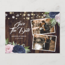 Rustic Navy Blue Blush Enregistrer La Date Photo