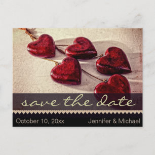 Carte Postale Faire-part Rustic Red & Black Heart Vintage Enregistrer la da
