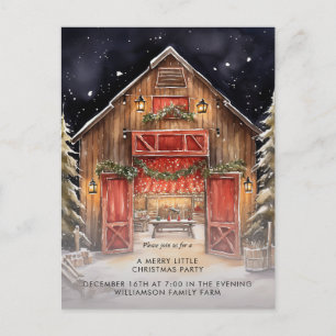 Carte Postale Faire-part Rustic Red Grange Country Noël Party