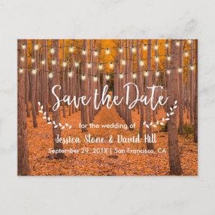 Carte Postale Faire-part Rustic String Lights Mariage d'automne Enregistrer