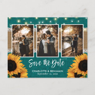 Carte Postale Faire-part Rustic Teal Sunflower