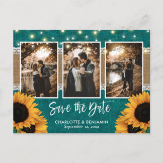 Carte Postale Faire-part Rustic Teal Sunflower