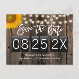 Carte Postale Faire-part Rustic Tournesol Grange Bois Enregistrer la date