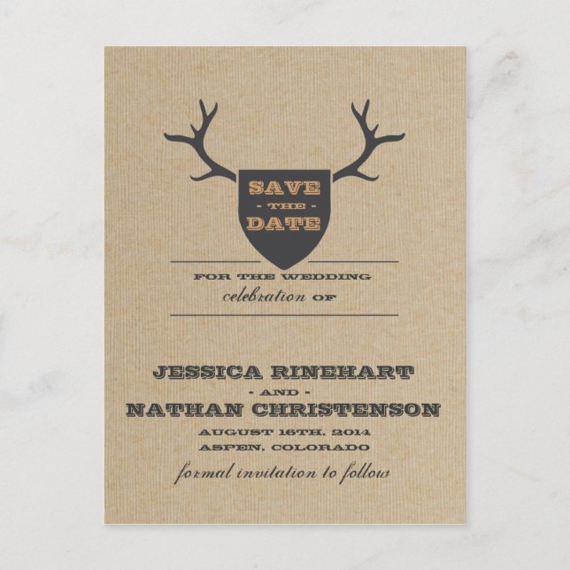 Carte Postale Faire-part Rustic Trophy Grey Enregistrer la date (Devant)