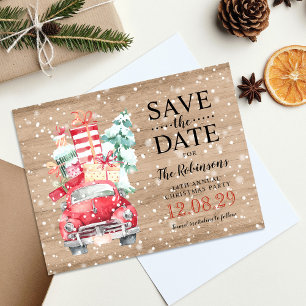 Carte Postale Faire-part Rustic Vintage Truck Noël Enregistrer la date