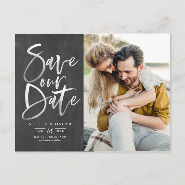 Carte Postale Faire-part Rustique Chalkboard Brush Calligraphie Enregistrer (Devant)