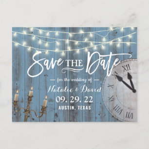 Carte Postale Faire-part Rustique Dusty Bleu Grange Bois Fairytale Mariage