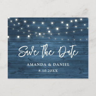 Carte Postale Faire-part Rustique Dusty Blue Wood Dentelle Mariage Enregist