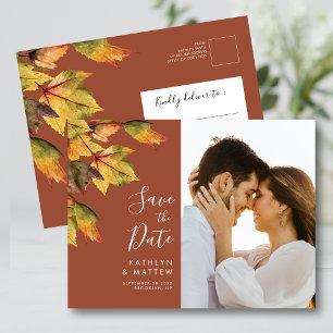 Carte Postale Faire-part Rustique Jaune Autumn Foliage Mariage Enregistrer