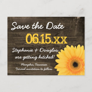 Carte Postale Faire-part Rustique Jaune Daisy Bois Enregistrer La Date Cart