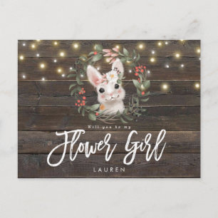 Carte Postale Faire-part rustique lapin floral tu seras ma fille de fleurs