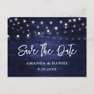 Carte Postale Faire-part Rustique Marine Bleu Bois Lumières Mariage Enregis