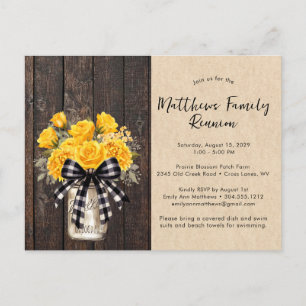 Carte Postale Faire-part Rustique Mason Jar Floral Bois Reunion Famille