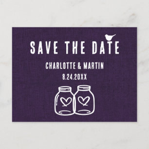 Carte Postale Faire-part Rustique Purple Burlap Mariage Enregistrer La Date