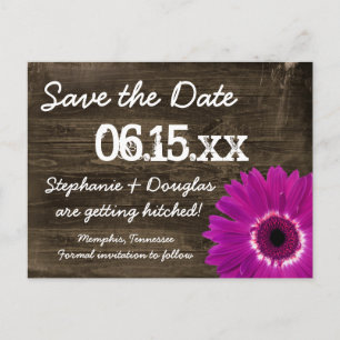Carte Postale Faire-part Rustique Purple Daisy Bois Enregistrer La Date Car