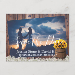 Carte Postale Faire-part Rustique Tournesol Vin Baril Mariage Enregistrer l