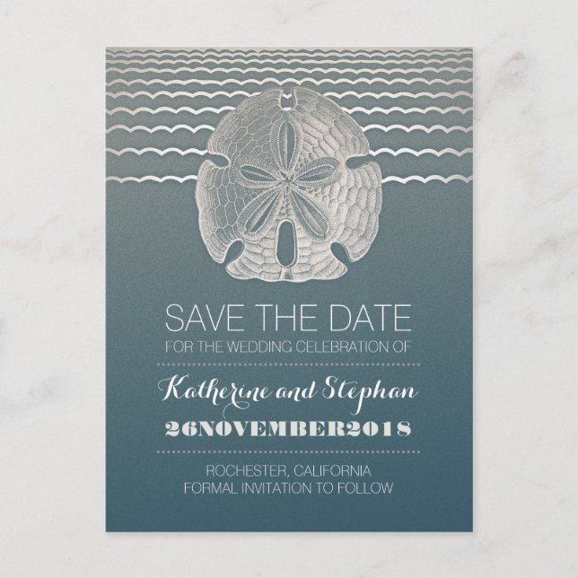 Carte Postale Faire-part Sable Dollar Beach Wedding Enregistrer La Date Car (Devant)
