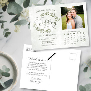 Carte Postale Faire-part Sage Feuille Photo & Calendrier Mariage Enregistre