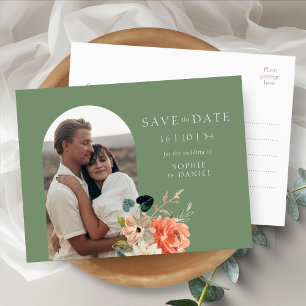 Carte Postale Faire-part Sage Floral Boho Arch Mariage Enregistrer La Dat