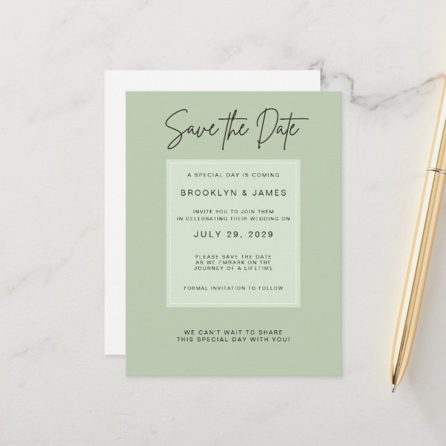 Carte Postale Faire-part Sage Green Minimal Wedding Save The Date (Devant/Arrière en situation)