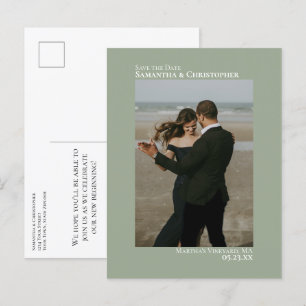 Carte Postale Faire-part Sage Green Minimaliste Photo Mariage Enregistrer L