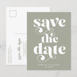 Carte Postale Faire-part Sage Green Retro Typographie Mariage Enregistrer l