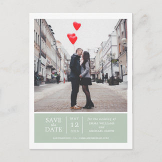 Carte Postale Faire-part Sage Vert Simple & Moderne Photo Enregistrez la Da