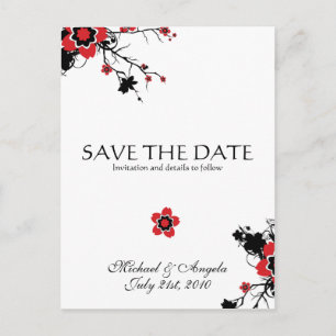 Carte Postale Faire-part Sakura Fleur de Cerisier Rouge Enregistrer la Date