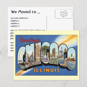 Carte Postale Faire-part Salutations Vintages de Chicago, Changement d'adre