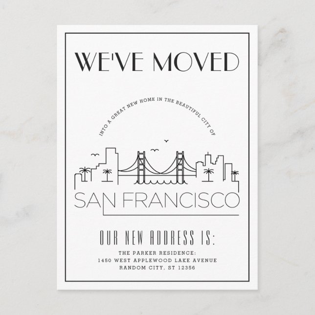 Carte Postale Faire-part San Francisco Moderne Deco | Changement d'adresse (Devant)