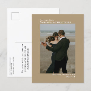 Carte Postale Faire-part Sandy Tan Minimaliste Photo Mariage Enregistrer La