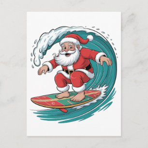 Carte Postale Faire-part Santa Surfant Noël Surf X-mas Festif Vacances