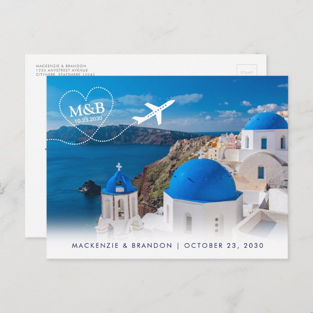 Carte Postale Faire-part Santorin Grèce Destination Mariage Enregistrer la  (Devant / Derrière)