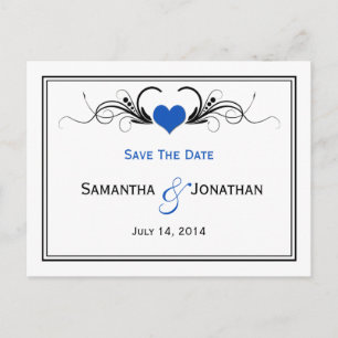 Carte Postale Faire-part Sapphire Blue Heart Black Swirls Enregistrer La Da