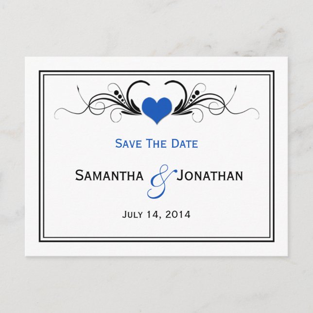 Carte Postale Faire-part Sapphire Blue Heart Black Swirls Enregistrer La Da (Devant)