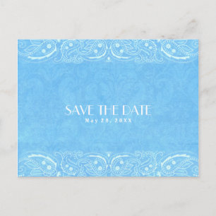 Carte Postale Faire-part Sauvegarde de date Bleu Rustique Paisley Country W
